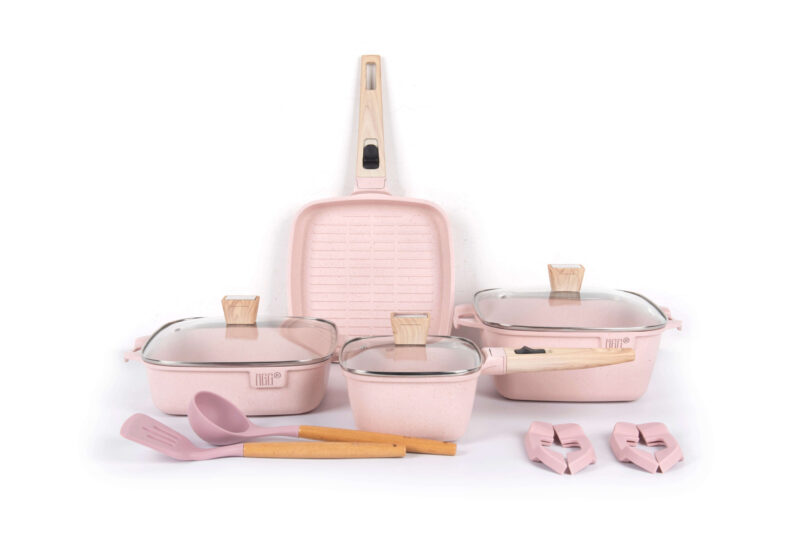 11-piece-pink-non-stick-cookware-set-with-lids-and-accessories 11-Piece Non-Stick Cookware Set with Lids and Accessories