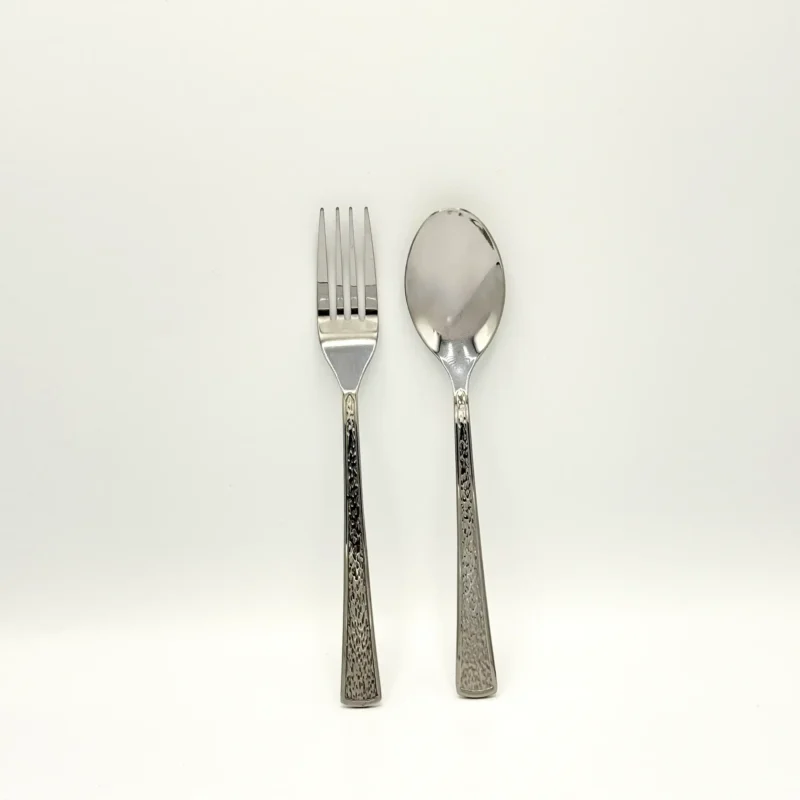 12-Piece Embossed Stainless Steel Flatware Set - 6 Spoons & 6 Forks with Floral Pattern Handles