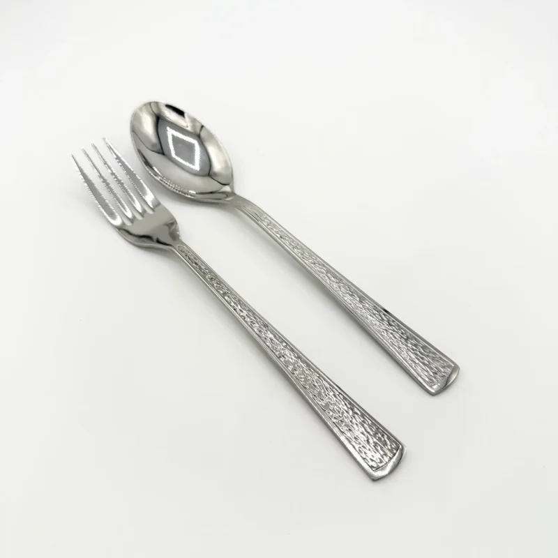 12-Piece Embossed Stainless Steel Flatware Set - 6 Spoons & 6 Forks with Floral Pattern Handles