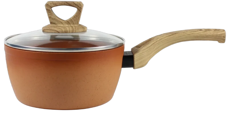 18cm Non-Stick Gradient Pink Saucepan with Wooden Handle