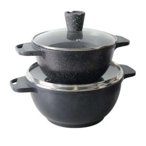 12-Piece Black Granite Cookware Set with Kettle and Tools
