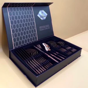 24-Piece Stainless Steel Flatware Set – Copper, Black Designs