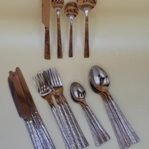 24-Piece Stainless Steel Flatware Set – Copper, Black Designs
