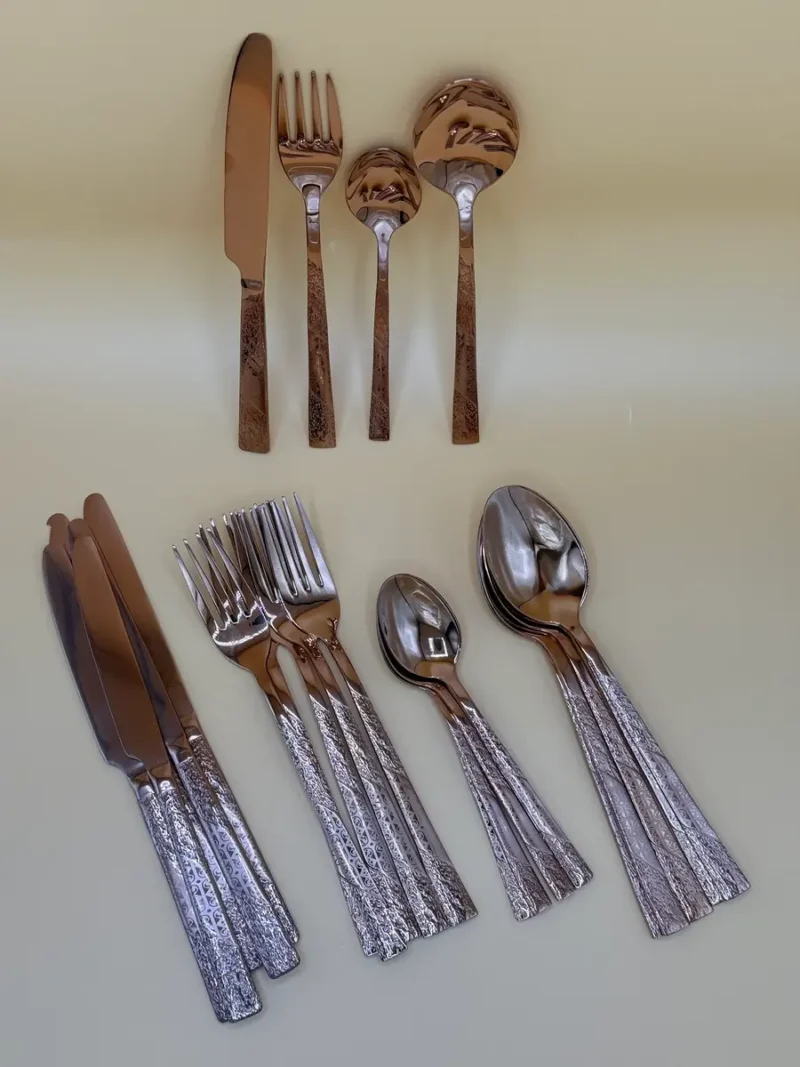 24-Piece Stainless Steel Flatware Set – Copper, Black Designs