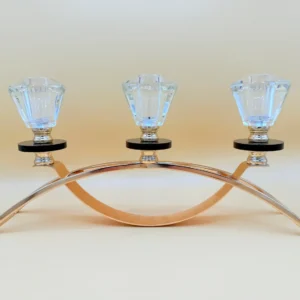 3-arm-crystal-candle-holder-wood Crystal Glass Triple Candle Holder - Elegant Arch Design with Gold Base