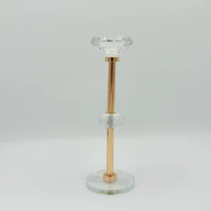 3-Piece Gold Crystal Candle Holder Set with Glass Base - Decorative Taper Holders