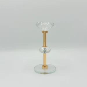 3-Piece Gold Crystal Candle Holder Set with Glass Base - Decorative Taper Holders
