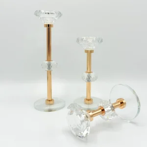 3-Piece Gold Crystal Candle Holder Set with Glass Base - Decorative Taper Holders