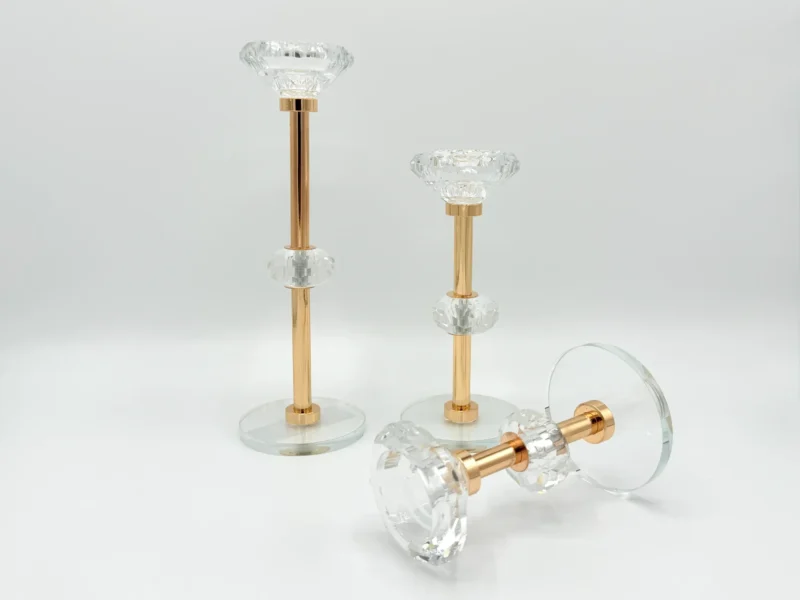 3-Piece Gold Crystal Candle Holder Set with Glass Base - Decorative Taper Holders