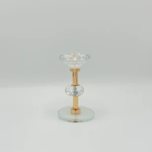 3-Piece Gold Crystal Candle Holder Set with Glass Base - Decorative Taper Holders