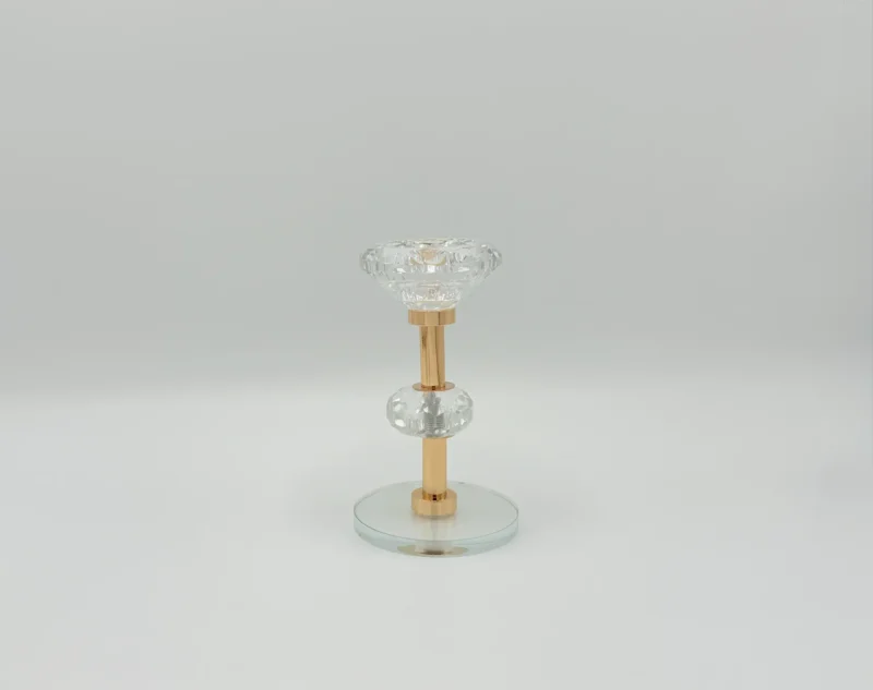 3-Piece Gold Crystal Candle Holder Set with Glass Base - Decorative Taper Holders