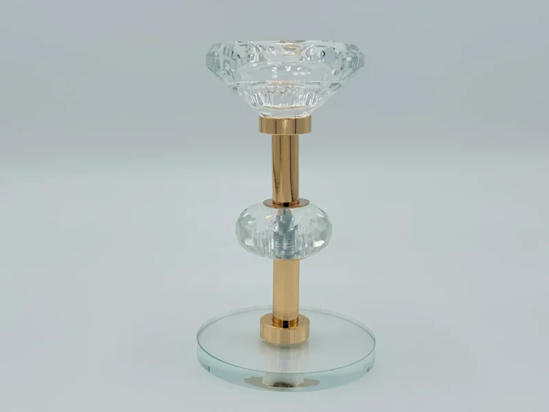 3-Piece Gold Crystal Candle Holder Set with Glass Base - Decorative Taper Holders