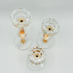 3-Piece Gold Crystal Candle Holder Set with Glass Base - Decorative Taper Holders