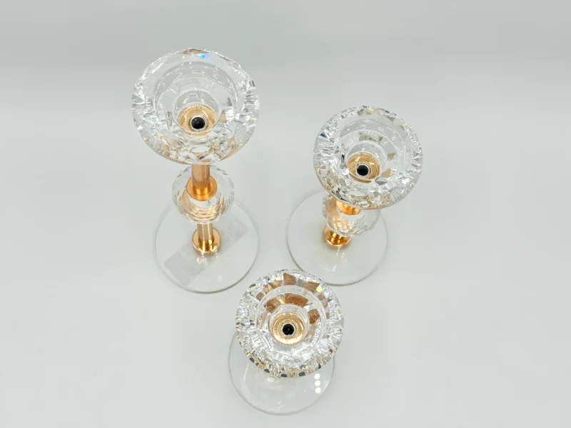3-Piece Gold Crystal Candle Holder Set with Glass Base - Decorative Taper Holders