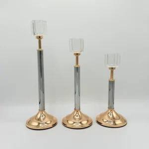 3-Piece Gold & Silver Glass Candle Holder Set - Modern Taper Stand Design