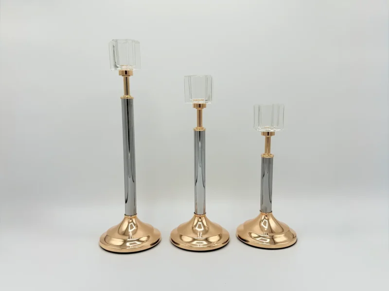 3-Piece Gold & Silver Glass Candle Holder Set - Modern Taper Stand Design