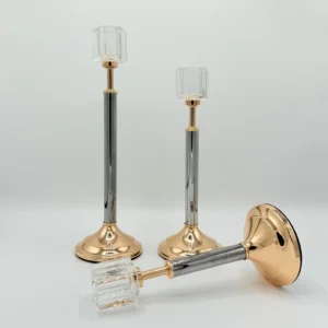 3-Piece Gold & Silver Glass Candle Holder Set - Modern Taper Stand Design