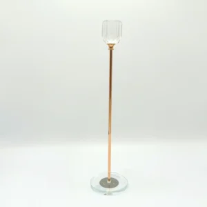 3-Piece Rose Gold Glass Candle Holder Set with Clear Round Base - Modern Tall Design