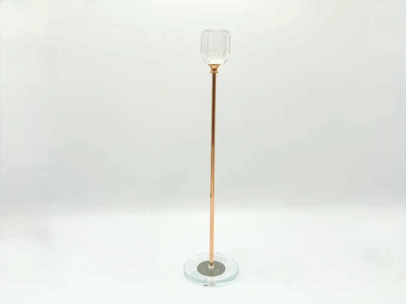 3-Piece Rose Gold Glass Candle Holder Set with Clear Round Base - Modern Tall Design