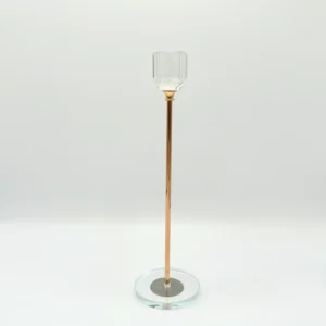3-Piece Rose Gold Glass Candle Holder Set with Clear Round Base - Modern Tall Design