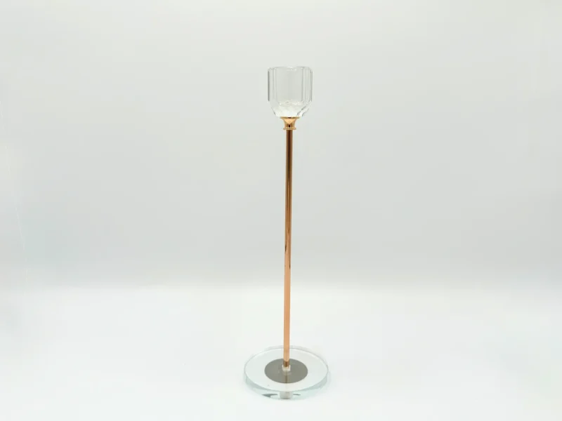 3-Piece Rose Gold Glass Candle Holder Set with Clear Round Base - Modern Tall Design