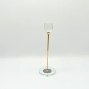 3-Piece Rose Gold Glass Candle Holder Set with Clear Round Base - Modern Tall Design