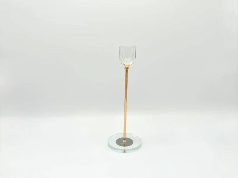 3-Piece Rose Gold Glass Candle Holder Set with Clear Round Base - Modern Tall Design
