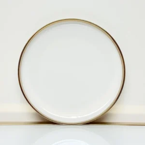 32-Piece White Ribbed Ceramic Dinnerware Set with Gold or Silver Trim - Plates, Bowls, Cups & Serving Plates