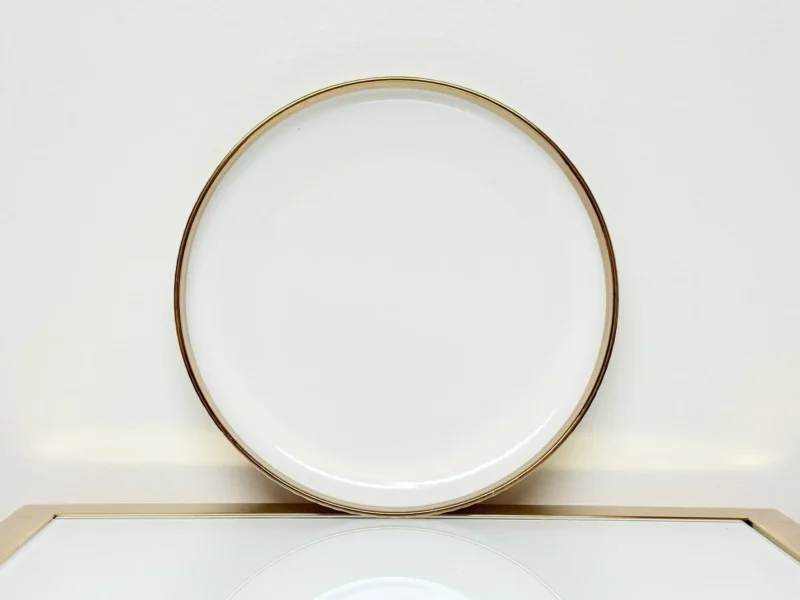 32-Piece White Ribbed Ceramic Dinnerware Set with Gold or Silver Trim - Plates, Bowls, Cups & Serving Plates