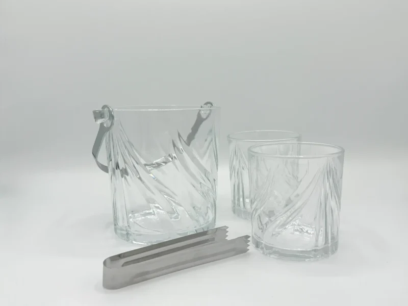 33oz Glass Ice Bucket Set with Tongs and 6 Tumblers (980ml + 320ml)