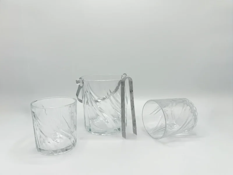 33oz Glass Ice Bucket Set with Tongs and 6 Tumblers (980ml + 320ml)
