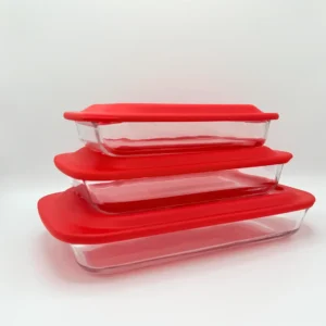 3-Piece Serveware & Bakeware Glass Set with Red Silicone Lids - Oven & Microwave Safe