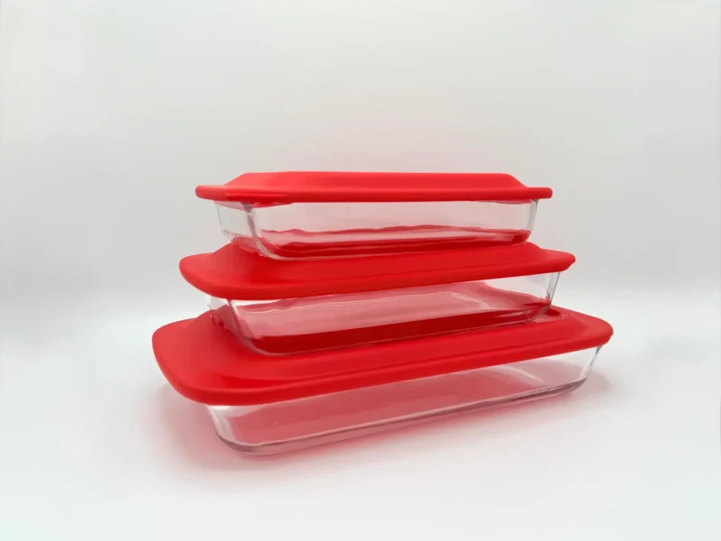 3-Piece Serveware & Bakeware Glass Set with Red Silicone Lids - Oven & Microwave Safe