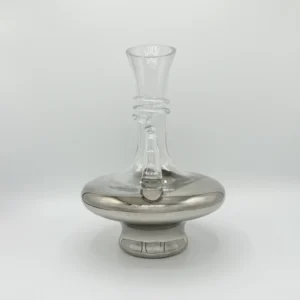 57oz Glass Carafe Pitcher Set with 6 Smoky 16oz Cups - Modern Silver Base (1.7L)