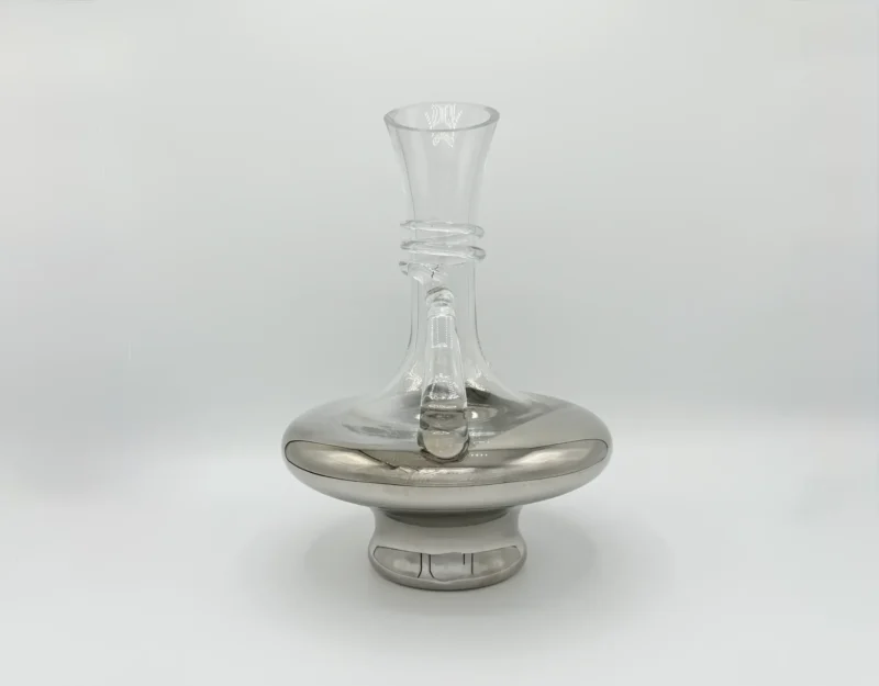 57oz Glass Carafe Pitcher Set with 6 Smoky 16oz Cups - Modern Silver Base (1.7L)