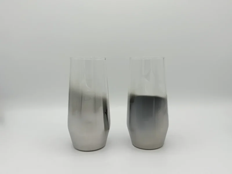 57oz Glass Carafe Pitcher Set with 6 Smoky 16oz Cups - Modern Silver Base (1.7L)