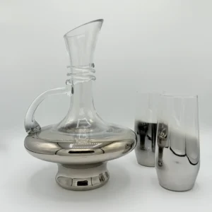 57oz Glass Carafe Pitcher Set with 6 Smoky 16oz Cups - Modern Silver Base (1.7L)