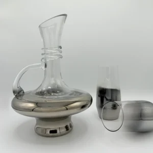 57oz Glass Carafe Pitcher Set with 6 Smoky 16oz Cups - Modern Silver Base (1.7L)