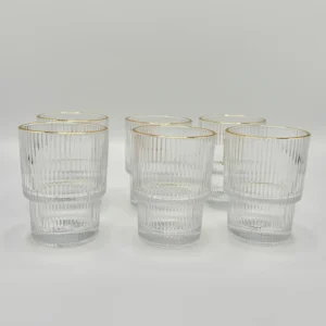Set of 6 Ribbed Gold Rim Tumblers Clear 6.5 oz