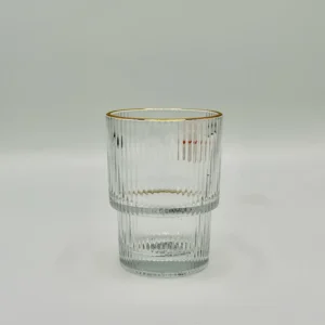 Set of 6 Ribbed Gold Rim Tumblers Clear 6.5 oz