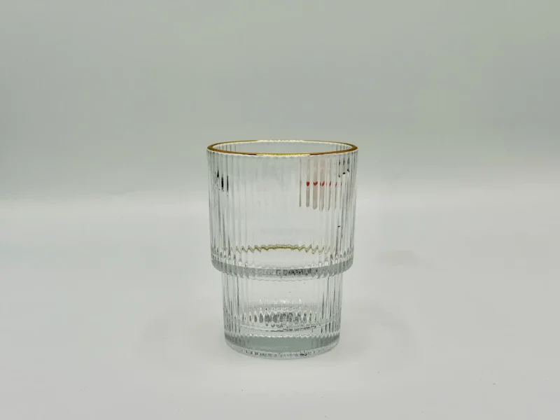 Set of 6 Ribbed Gold Rim Tumblers Clear 6.5 oz