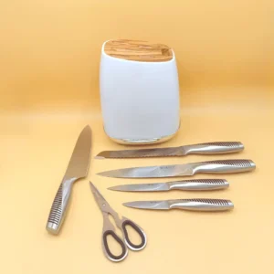 Modern Stainless Steel Knife Set with Block, 7-Piece Kitchen Set with Storage Stand