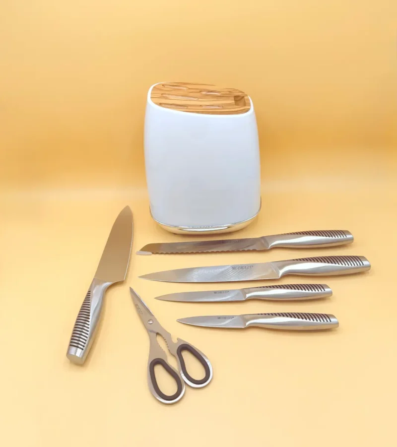 Modern Stainless Steel Knife Set with Block, 7-Piece Kitchen Set with Storage Stand