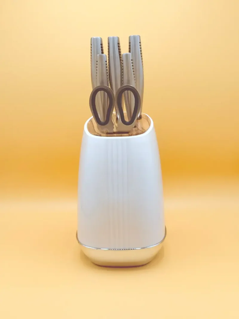 Modern Stainless Steel Knife Set with Block, 7-Piece Kitchen Set with Storage Stand