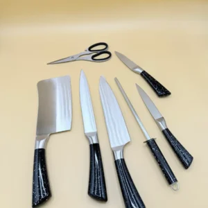 8-Piece Kitchen Knife Set with Black Galaxy Handles and Acrylic Stand