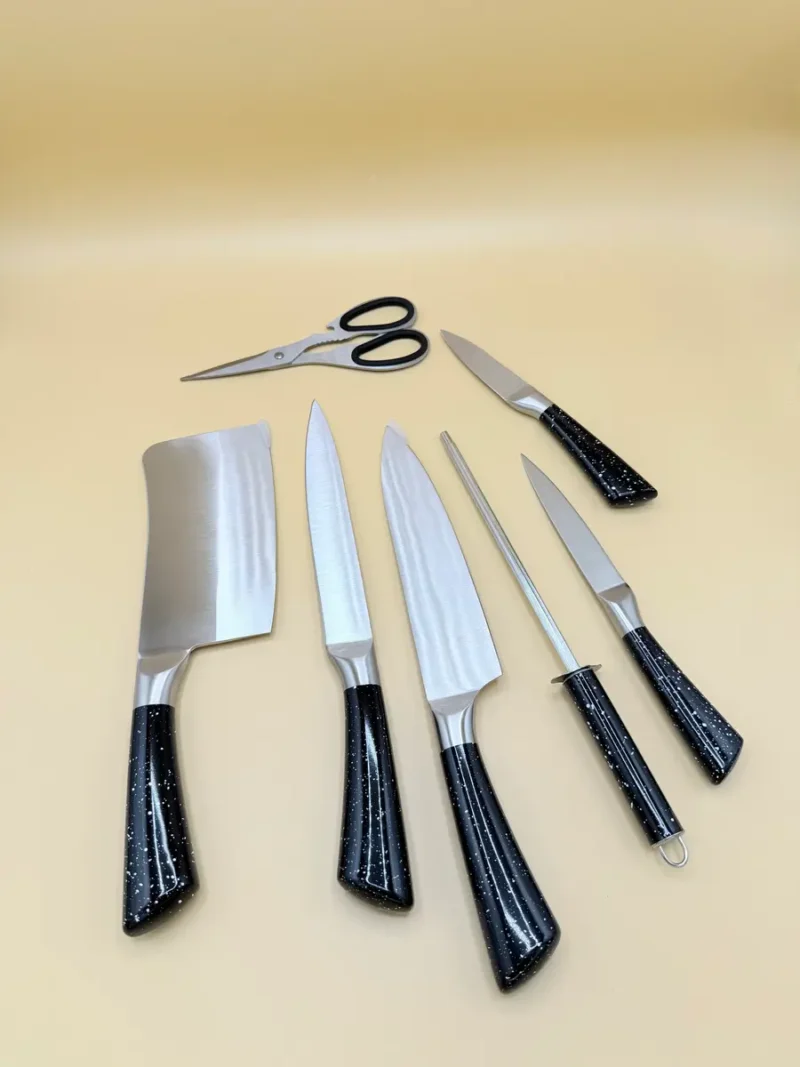 8-Piece Kitchen Knife Set with Black Galaxy Handles and Acrylic Stand