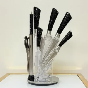 8-piece kitchen knife set with black galaxy handles