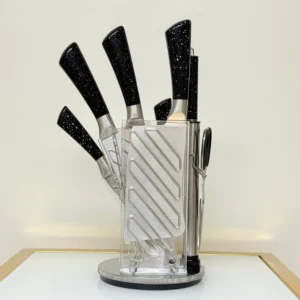 8-Piece Kitchen Knife Set with Black Galaxy Handles and Acrylic Stand
