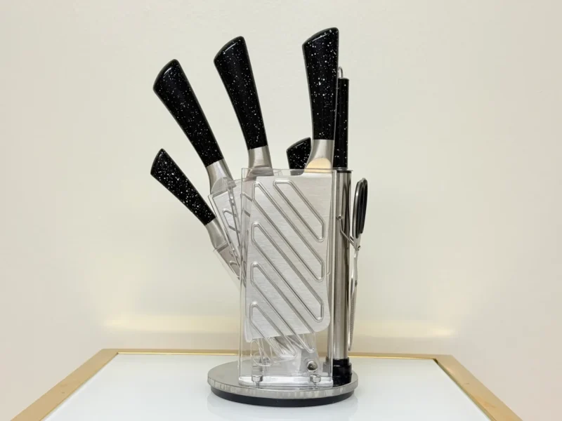 8-Piece Kitchen Knife Set with Black Galaxy Handles and Acrylic Stand