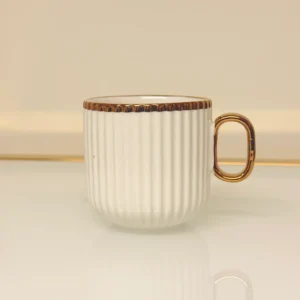 8-piece-ribbed-ceramic-tea-set-gold-trim-cup 8-Piece Ribbed Ceramic Tea Set with Gold Trim - Teapot, 6 Cups & Tray